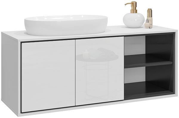 Долен шкаф за умивалник Ирвин 120 см с 2 врати и 2 ниши бял гланц и черен оникс