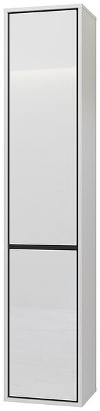 Стенен колонен шкаф за баня Ирвин с 2 врати бял гланц и черен оникс