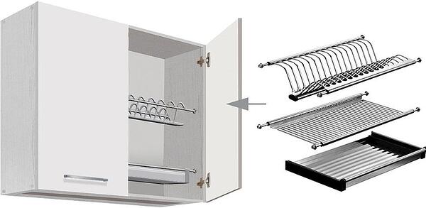 Горен кухненски шкаф с отцедник Креатива бял гланц с 2 врати 80 см