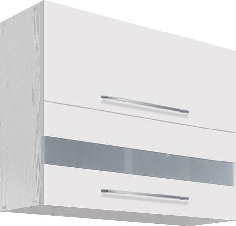 Горен кухненски шкаф Креатива бял гланц с 2 клапващи врати и стъкло 90 см