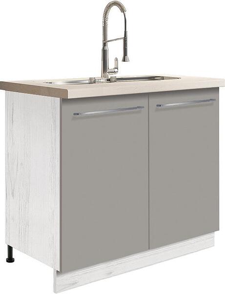 Долен кухненски шкаф за мивка Креатива сив гланц с 2 врати 90 см