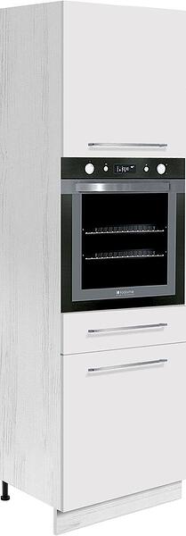 Колонен кухненски шкаф за вградена фурна Креатива бял гланц с 2 врати и 1 чекмедже 60 см