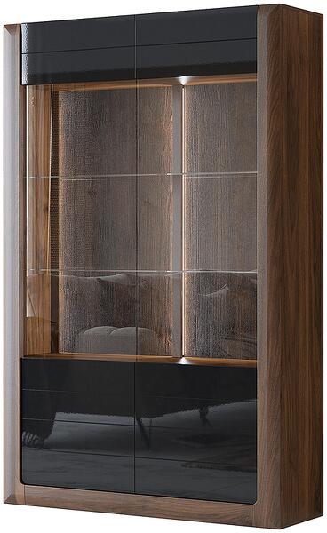 Витрина Касаи с 2 врати орех колумбия и черен гланц