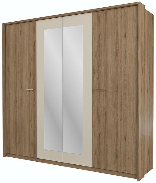 Гардероб Вертина с 4 врати и огледало див дъб и пясъчно бежов мат