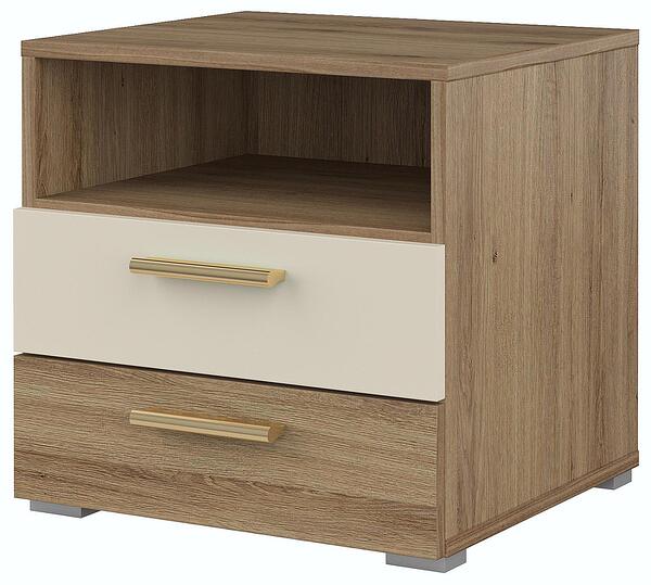 Нощно шкафче Вертина с 2 чекмеджета и ниша див дъб и пясъчно бежов мат