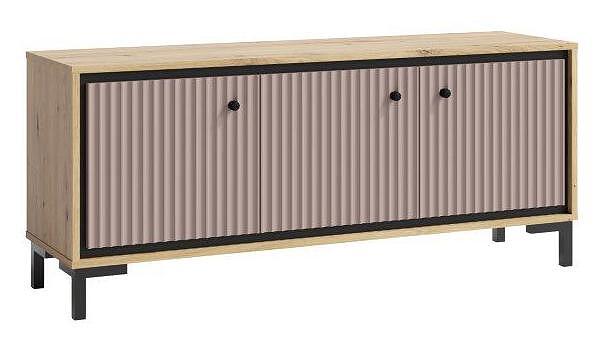 ТВ шкаф Пари с 3 врати дъб артизан и розов мат