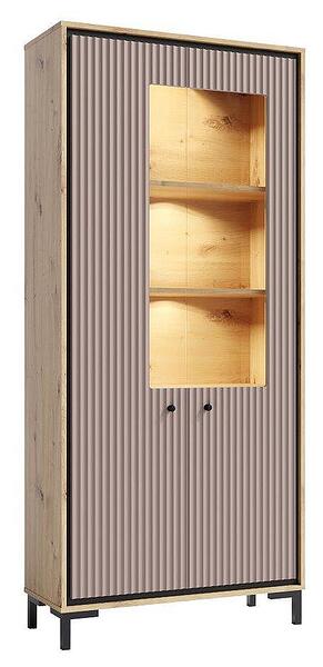 Витрина Пари с 2 врати дъб артизан и розов мат