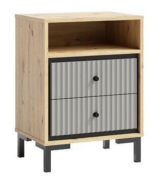 Нощно шкафче Пари с 2 чекмеджета и ниша дъб артизан и сив мат