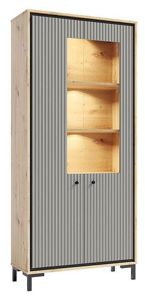 Витрина Пари с 2 врати дъб артизан и сив мат