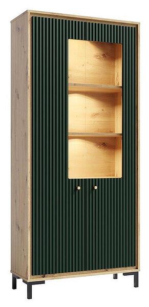 Витрина Пари с 2 врати дъб артизан и тъмно зелен мат