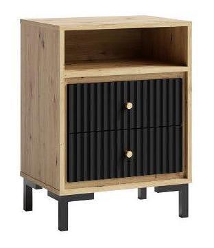 Нощно шкафче Пари с 2 чекмеджета и ниша дъб артизан и черен мат