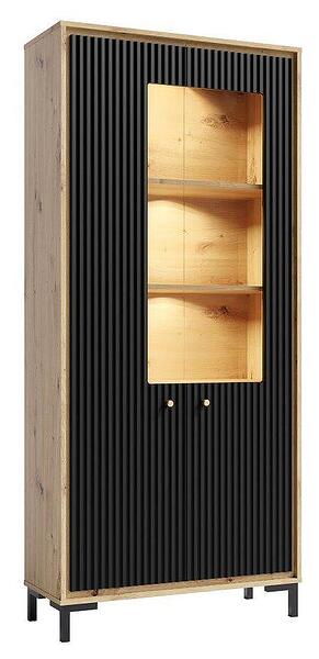 Витрина Пари с 2 врати дъб артизан и черен мат