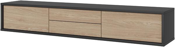 ТВ шкаф Фрида с 2 клапващи врати и 2 чекмеджета стоящ или за стенен монтаж антрацит мат и маслен дъб