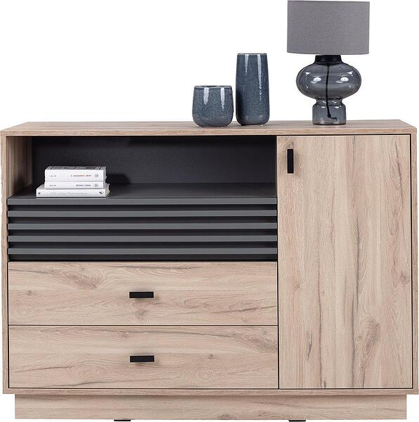 Скрин Алмо с 1 врата, 3 чекмеджета и 1 ниша дъб естана и антрацит мат