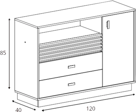 Скрин Алмо с 1 врата, 3 чекмеджета и 1 ниша дъб естана и антрацит мат