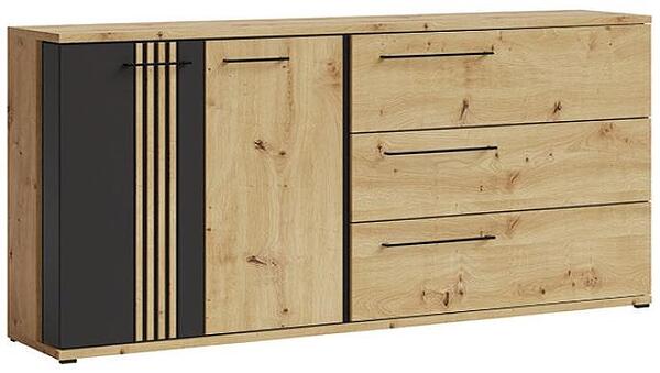 Скрин Молто с 2 врати и 3 чекмеджета дъб артизан и черен мат