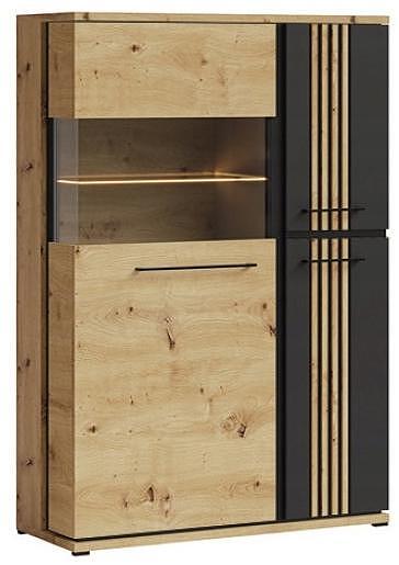 Витрина ниска Молто с 3 врати дъб артизан и черен мат