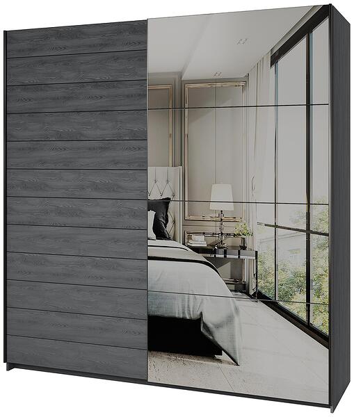 Гардероб Галакси с 2 плъзгащи врати дъб карбон и огледало