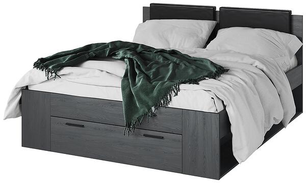 Легло Галакси с чекмедже и ниши дъб карбон за матрак с размер 140/200, 160/200 или 180/200 см