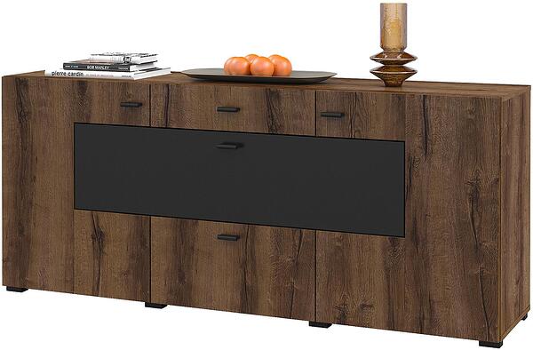 Скрин Коби с 2 врати, 1 клапваща врата и 2 чекмеджета манастирски дъб и черен оникс