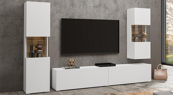 Модулна комбинация Ава II стояща или за стенен монтаж бял мат и дъб вотан