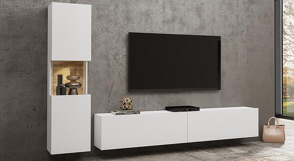 Модулна комбинация Ава I стояща или за стенен монтаж бял мат и дъб вотан