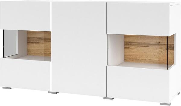 Скрин Ава с 3 врати стоящ или за стенен монтаж бял мат и дъб вотан