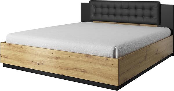 Легло Сигма с тапицирана табла дъб артизан и черен мат за матрак с размер 140/200, 160/200 или 180/200 см