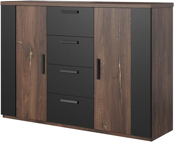 Скрин Сигма с 2 врати и 4 чекмеджета дъб флагстаф с жълта нишка и черен мат