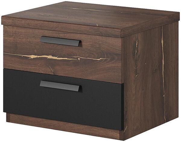 Нощно шкафче Сигма с 2 чекмеджета дъб флагстаф с жълта нишка и черен мат