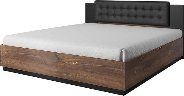 Легло Сигма с тапицирана табла дъб флагстаф с жълта нишка и черен мат за матрак с размер 140/200, 160/200 или 180/200 см