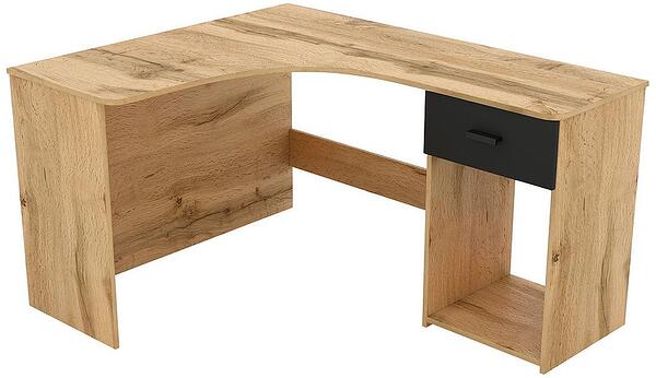 Ъглово бюро Корнър с 1 чекмедже дъб вотан и черен оникс