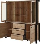 Бюфет Актив с 4 врати, 3 чекмеджета и 6 ниши дъб таурус и черен мат