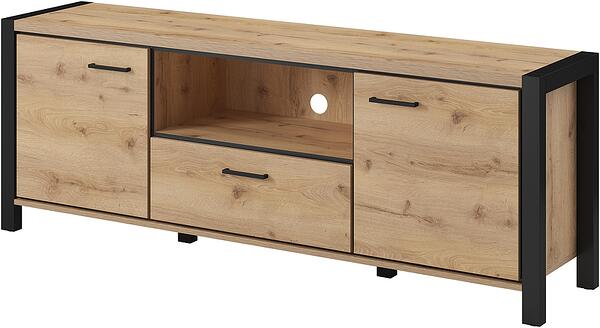 ТВ шкаф Актив с 2 врати, 1 чекмедже и 1 ниша с дължина 180 см дъб таурус и черен мат