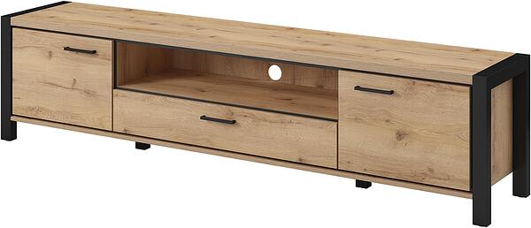 ТВ шкаф Актив с 2 врати, 1 чекмедже и 1 ниша с дължина 210 см дъб таурус и черен мат