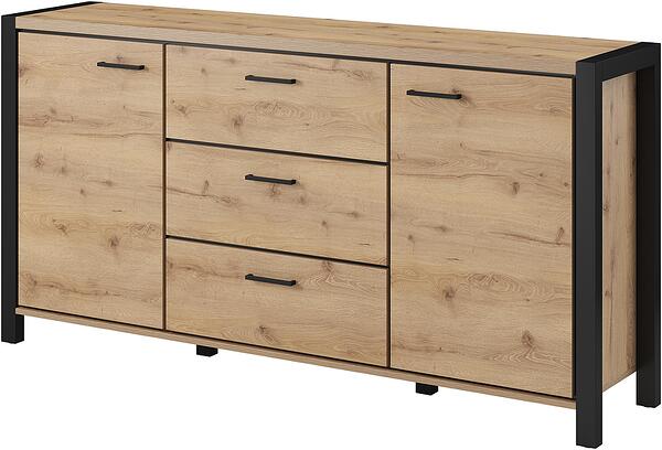 Скрин Актив с 2 врати и 3 чекмеджета дъб таурус и черен мат