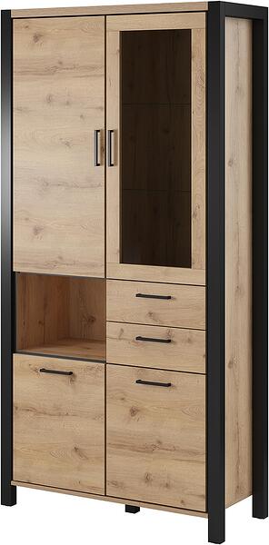 Витрина Актив с 4 врати, 2 чекмеджета и 1 ниша дъб таурус и черен мат