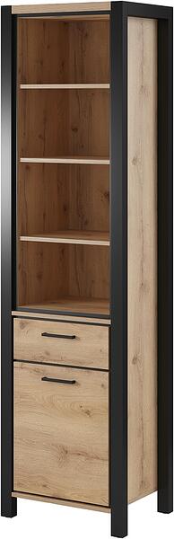 Витрина Актив с 1 врата, 1 чекмедже и 4 ниши дъб таурус и черен мат