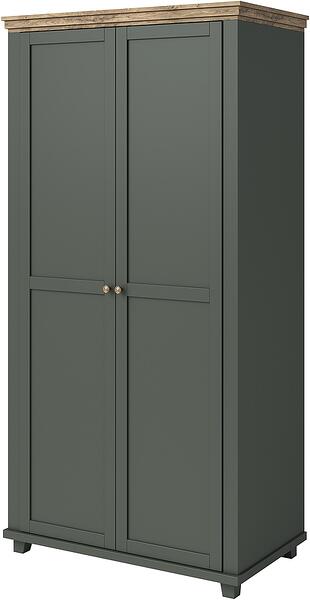 Гардероб Евора с 2 врати тъмно зелен мат и дъб лефкас с дължина 108 см