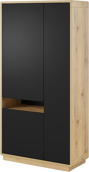 Витрина Астон с 3 врати и 1 ниша дъб таурус и черен мат