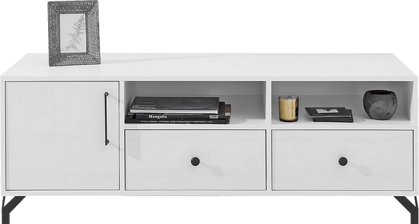 ТВ шкаф Берген с 1 врата, 2 чекмеджета и 2 ниши бял гланц