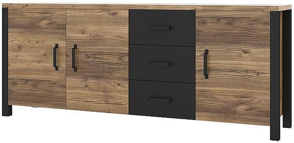 Скрин Олин с 3 врати и 3 чекмеджета апенцелски бор и черен мат