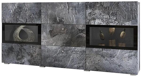 Скрин Барос с 2 врати и 3 чекмеджета шифер и черни рамки