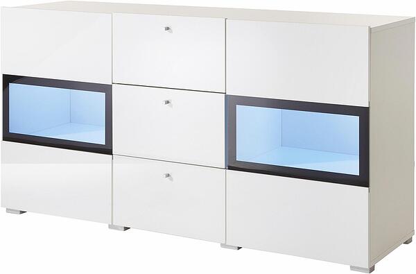 Скрин Барос с 2 врати и 3 чекмеджета бял гланц и черни рамки