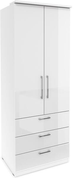 Гардероб Оптима с 2 врати и 3 чекмеджета 80 см бял гланц