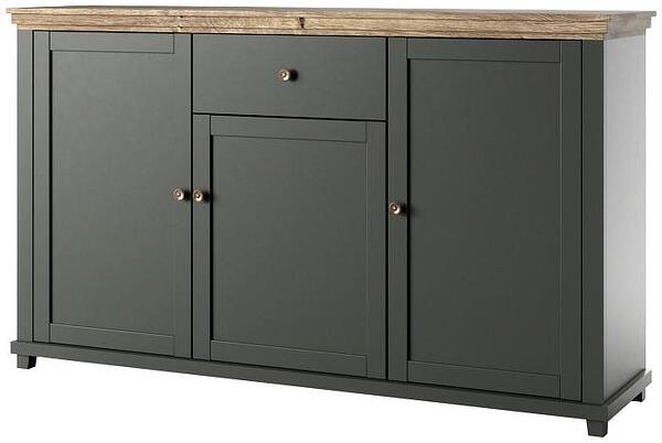 Скрин Евора с 3 врати и 1 чекмедже тъмно зелен мат и дъб лефкас с дължина 160 см