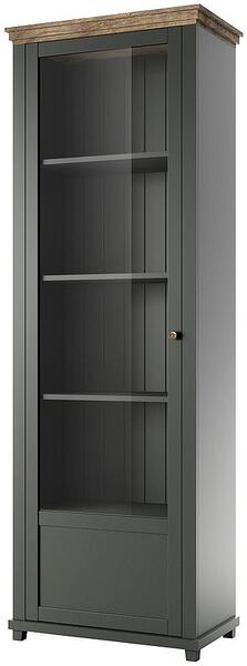 Витрина Евора с 1 лява врата тъмно зелен мат и дъб лефкас