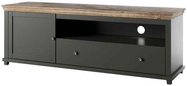 ТВ шкаф Евора с 1 врата и 1 чекмедже тъмно зелен мат и дъб лефкас