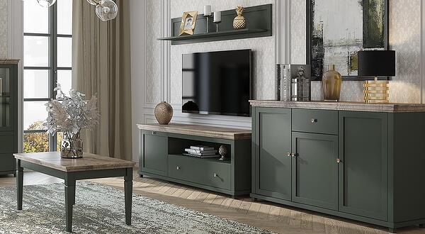 Модулна комбинация Евора I тъмно зелен и дъб лефкас