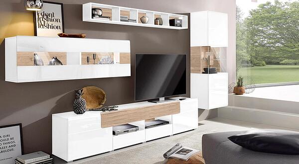 Модулна комбинация Толедо III бял гланц и светъл дъб сан ремо